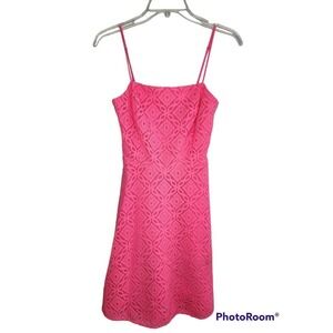 Lilly Pulitzer Jennilee Trellis Lace Sundress Size XS Royal Pink Neon Thin Strap